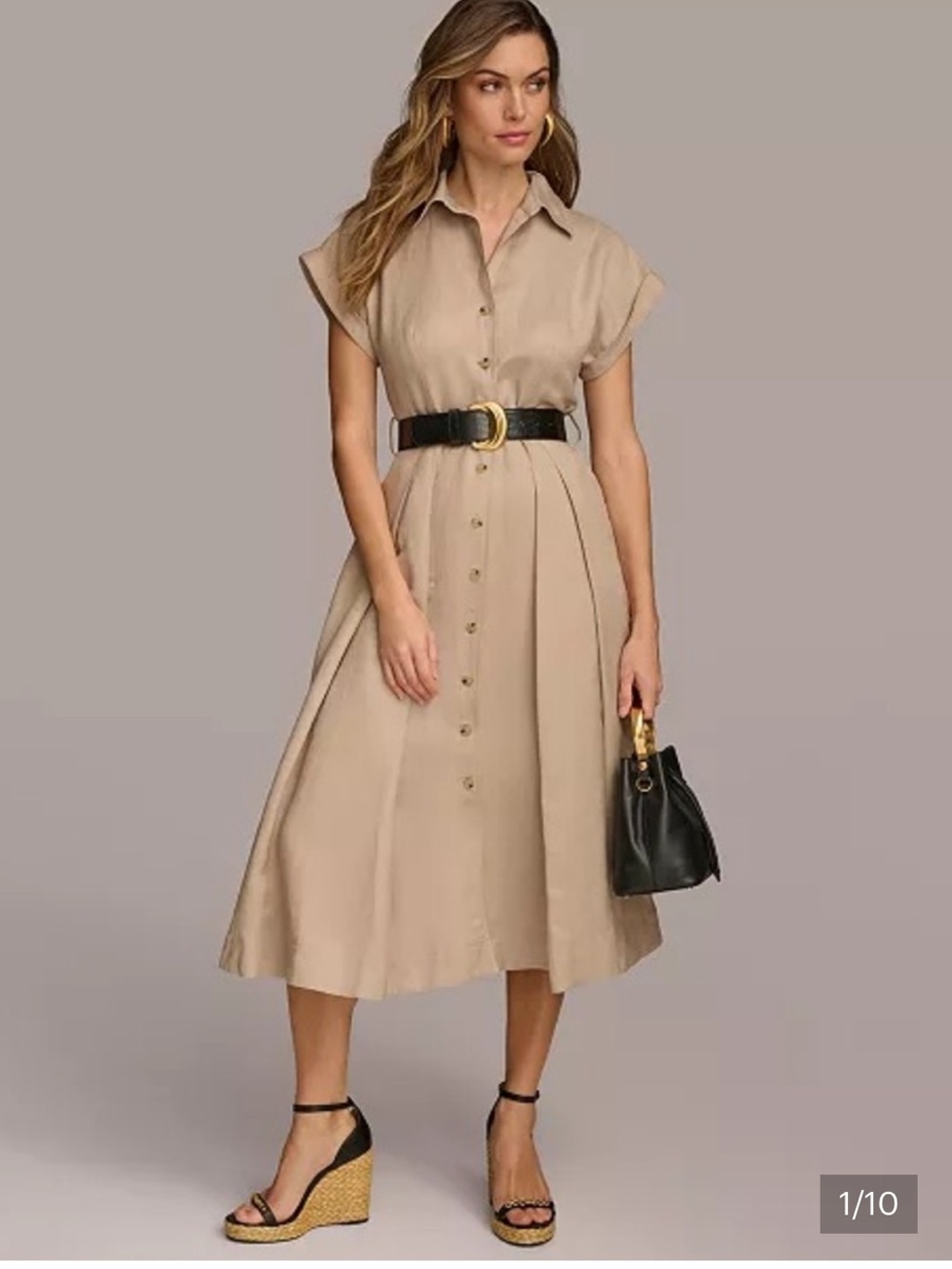 Donna Karan Linen Blend Beltea Midi Shirtdress